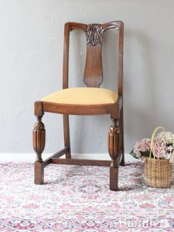 アンティークチェア・椅子 ダイニングチェア　アンティーク お花の彫刻が美しいバルボスレッグの椅子、英国アンティークのおしゃれなダイニングチェア