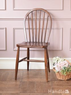 アンティークチェア・椅子 アーコールチェア アーコールのフープバックチェア（6本・アップルチョコ色・直線脚・バイオリン型座面）