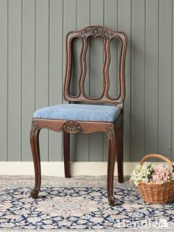 フランスから届いた美しいアンティークの椅子、お花の模様が入ったおしゃれな猫足のダイニングチェア(j-766-c)