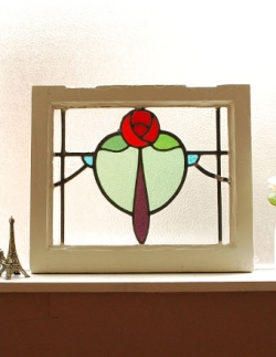 アンティーク雑貨 ステンドグラス アンティーク アイスグリーン×ローズ　アンティーク ステンドグラス