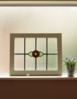 アンティーク雑貨 ステンドグラス アンティーク 1輪の小さなバラが可愛いアンティーク ステンドグラス