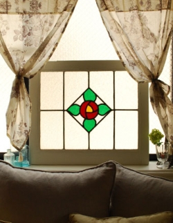 アンティーク雑貨 ステンドグラス アンティーク 四角の中に入ったローズ アンティーク ステンドグラス