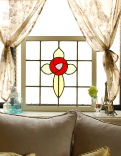 アンティーク雑貨 ステンドグラス アンティーク 凛と咲く赤いローズ　アンティーク ステンドグラス