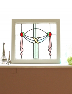 アンティーク雑貨 ステンドグラス アンティーク パステルカラーのリボンのアンティーク ステンドグラス