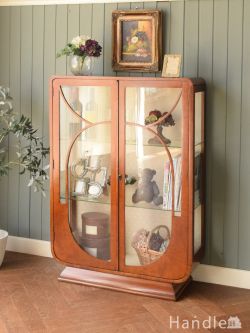 アンティーク家具 アンティークのキャビネット アールデコデザインのおしゃれなショーケース、マホガニー材のアンティークガラスキャビネット