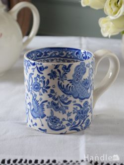 インテリア雑貨 紅茶カップ 英国バーレイ社の食器、ブルーリーガルピーコックのマグカップ（ブルー）