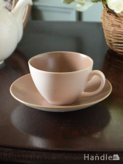 アンティーク雑貨 アンティーク食器 イギリスのアンティーク食器、プール・ポタリーのTwintone（セピア＆マッシュルーム）のカップ＆ソーサー