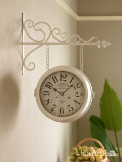 インテリア雑貨 ミラー・時計 アンティーク調のおしゃれな壁掛け時計、ウォールダブルクロック（ホワイト）