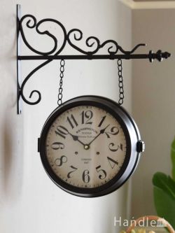 インテリア雑貨 時計 壁掛け アンティーク調のおしゃれな壁掛け時計、ウォールダブルクロック（ブラック）