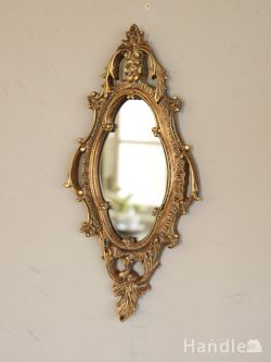 インテリア雑貨 鏡おしゃれ フレンチアンティーク調のおしゃれな鏡、デコラティブなデザインミラー（ゴールド）