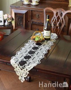 インテリア雑貨 ランチョンマット・クロス フレンチアンティーク調のテーブルランナー、華やかなお花の刺繍が美しいテーブルクロス30×90