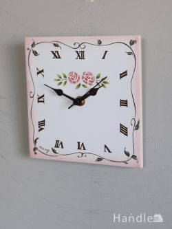 インテリア雑貨 時計 壁掛け 2輪のバラが描かれたレトロな文字盤のおしゃれな壁掛け時計（スクエア・STR）