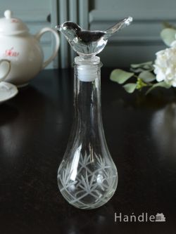 インテリア雑貨 オブジェインテリア 小鳥のフタが付いた可愛いボトル、アンティーク風ガラスのおしゃれなボトル