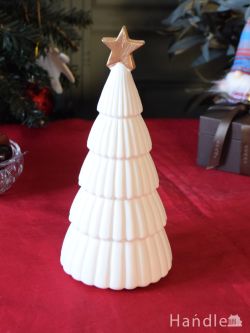 お洒落なクリスマス雑貨、陶器で出来た可愛いツリーのオブジェ（LEDライト付き・Lサイズ）