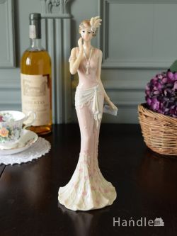 インテリア雑貨 アンティークオブジェ 華やかな女性の陶磁器製フィギュア、英国アンティーク風のおしゃれなフィギュリン