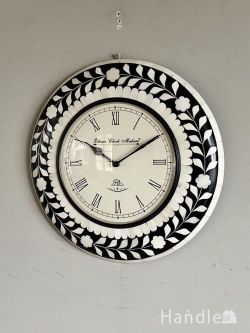 インテリア雑貨 時計 壁掛け 白黒のコントラストがおしゃれな時計、バッファローボーンのアンティーク調ウォールクロック