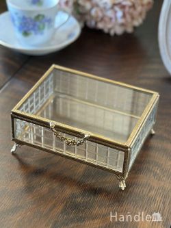 インテリア雑貨 アクセサリートレイ・ボックス チェッカーガラスが可愛い小物入れ、アンティーク調の美しいジュエリーボックス