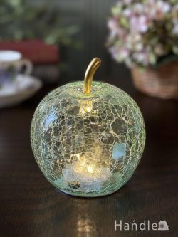 インテリア雑貨 オブジェインテリア ガラスで出来た可愛い青リンゴの照明、LEDライトが付いた可愛いランプ