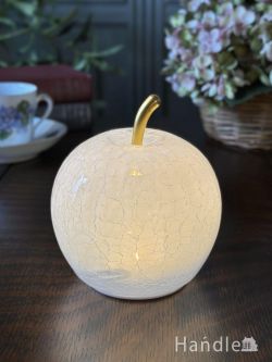 インテリア雑貨 オブジェインテリア ガラスで出来た可愛いリンゴの照明、LEDライトが付いた白いリンゴ型のランプ