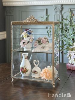 インテリア雑貨 アクセサリートレイ・ボックス アンティーク調に仕上げた真鍮製のジュエリーボックス,おしゃれなガラスの小物入れ(2段タイプ)