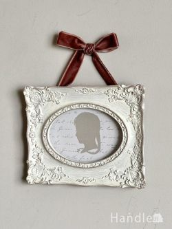 インテリア雑貨 フォトフレーム アンティーク 可愛いリボンが付いた写真入れ、フランスアンティーク風の壁掛けフォトフレーム(横型)