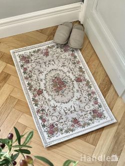 ゴブラン織りのおしゃれな玄関マット、バラの花が描かれたおしゃれなラグ