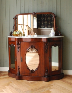 アンティーク家具 アンティークのキャビネット 英国のアンティーク家具、ミラー付クレデンザ(キャビネット)