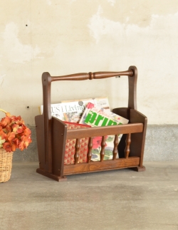 アンティーク家具 マガジンラックおしゃれ 持ち手付きで運びやすいマガジンラック、オーク材のアンティーク家具