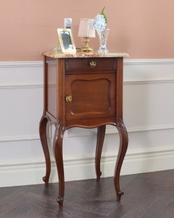 アンティーク家具 アンティークのキャビネット フランスのアンティーク家具、マーブル模様の大理石天板のナイトテーブル