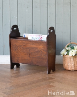 アンティーク家具 マガジンラックおしゃれ 木製のアンティークフランス家具、仕切りが付いた便利なマガジンラック