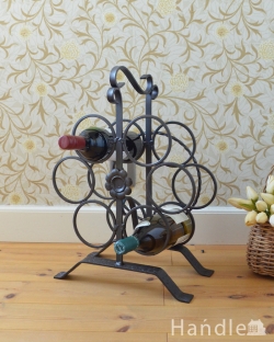 アンティーク家具 その他 アンティーク家具 お花をモチーフにしたワインラック（６本分）、アイアンのアンティーク家具