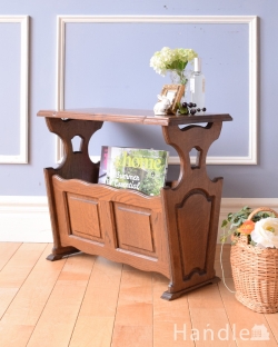 アンティーク家具 マガジンラックおしゃれ 横から見てもお洒落なアンティーク家具、天板付きの便利なマガジンラック