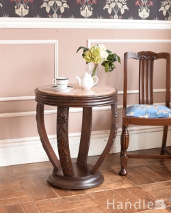 アンティーク家具 オケージョナルテーブル 天然石天板のサイドテーブル、アンティーク英国家具