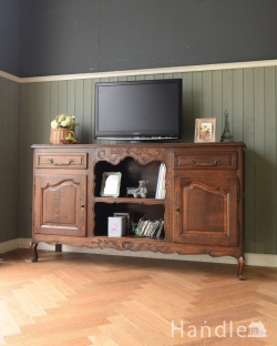 アンティーク家具 アンティークのキャビネット フランス輸入の華やかなアンティーク家具、お花の彫刻が美しいサイドボード