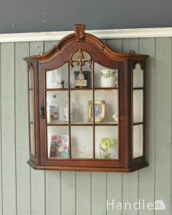 アンティーク家具 ウォールキャビネット 壁付けの小さなアンティーク家具、フランスのウォールキャビネット(ウォールナット材)