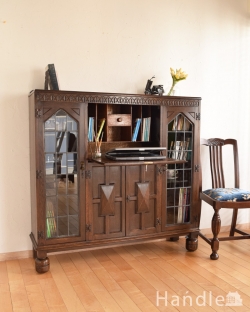 アンティーク家具 ビューロー アンティークの英国家具、本棚とデスクが付いたお洒落なサイドバイサイド