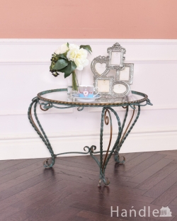 アンティーク家具 アンティークのテーブル おシャレなアイアン脚のアンティークガラストップコーヒーテーブル