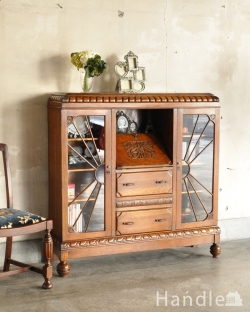 アンティーク家具 ビューロー 彫刻の美しいサイドバイサイド、イギリスのアンティーク家具