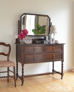 アンティーク家具 アンティークのドレッサー 大きな鏡付きのドレッシングチェスト（ドレッサー）、アンティークの英国家具