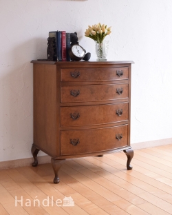 アンティーク家具 アンティークのチェスト 英国輸入のアンティーク家具、4段タイプのウォルナット材チェスト