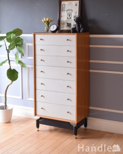 アンティーク家具 アンティークのチェスト G-PLANのヴィンテージ家具、サニーオーク＆チャイニーズホワイトチェスト