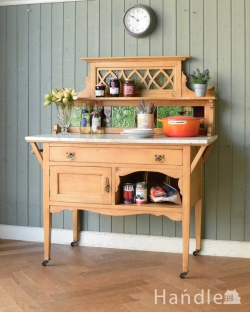 アンティーク家具 アンティークのキャビネット 天然石と美しいタイルを使ったウォッシュスタンド、サテンウッド材のアンティーク家具