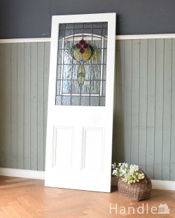 アンティーク家具 その他 アンティーク家具 英国輸入のアンティークの建具、大きなステンドグラスが入ったドア
