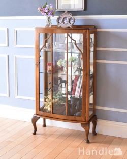 アンティーク家具 アンティークのキャビネット ミラーが輝くアンティークのショーケース、英国のガラスキャビネット