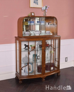 アンティーク家具 アンティークのキャビネット 高級感があるミラー付英国家具、アンティークディスプレイキャビネット（カクテルキャビネット）