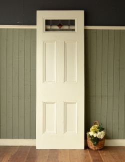 アンティーク家具 その他 アンティーク家具 ステンドグラスが入った、ホワイト色のオシャレなアンティークドア