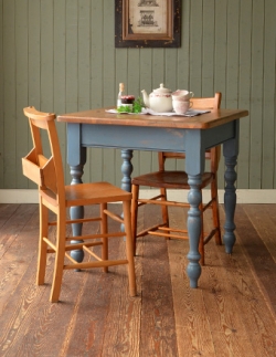 アンティーク家具 アンティークダイニングテーブル ブルーペイントのアンティーク家具、パイン材の２人掛けテーブル