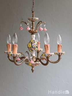 照明・ライティング シャンデリア フランスのアンティーク照明、お花の模様のおしゃれなシャンデリア(5灯)（Ｅ17シャンデリア球付）