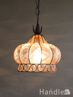 イタリアのおしゃれな照明、ヴェネチアで作られたハンドメイドのペンダントランプ（ムラノガラス・アンバー）(E26球付)