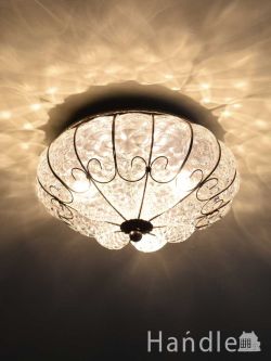 照明おしゃれ シャンデリア イタリアのおしゃれな照明、ヴェネチアで作られたハンドメイドのシーリングランプ（ムラノガラス・クリア）(E17球付)